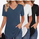 Ficerd 3 Pack Plus Size V Neck T-Shirts for Women, Short Sleeve Split Side High Low Hem Tunics Tops Basic Summer Tee Blouses L