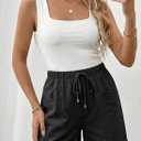 SHEWIN Womens Shorts Lightweight Bermuda Shorts for Women Casual 5 Inch Inseam Summer Linen Shorts with Pockets (Black, M)