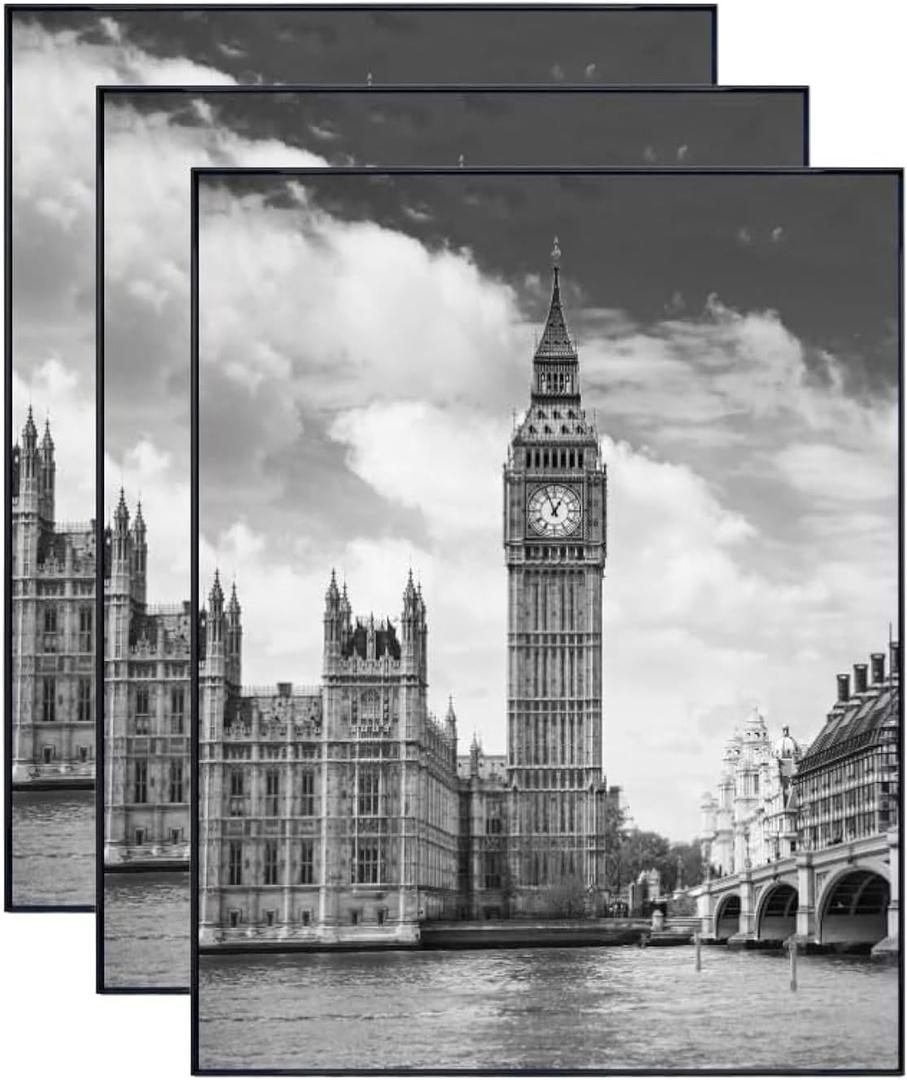 GOmaize Front Loading Black Picture Frame 11x14 Set of 3 Wall and Table Mounting