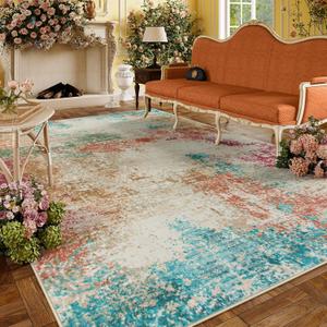Lahome Abstract Area Rugs 9x12 for Living Room, Washable Ultra Thin Soft Bedroom Rug Stain Resistant, Multi Color Indoor Modern Large Floor Throw Carpet for Dining Room Playroom