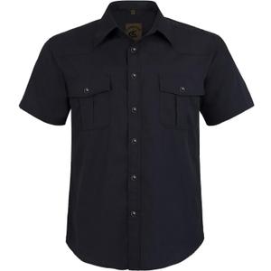 Mens Western Cowboy Pearl Snap Short Sleeve Casual Two Pockets Work Solid Derss Button Up Wrinkle Free Shirts (Large, 4black)