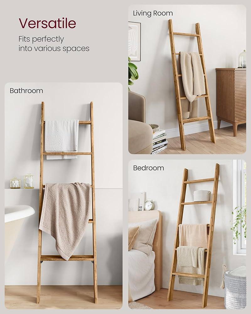 Blanket Ladder Decorative Farmhouse for The Living Room, 6-Tier Ladder Shelf, Ladder Rack for Storage and Decor, Wood