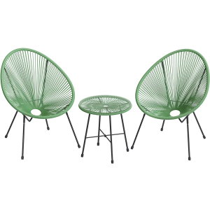 SONGMICS 3-Piece Outdoor Seating Acapulco Chair, Modern Patio Furniture Set, Glass Top Table and 2 Chairs, Indoor and Outdoor Conversation Bistro Set, Light Green UGGF011C01