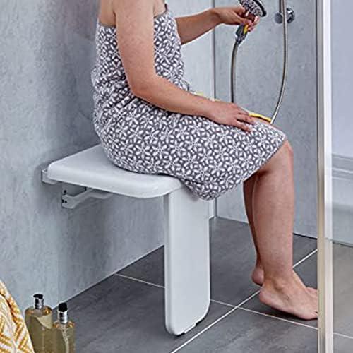 Folding Shower Seat Wall Mounted,FDOSE-POERRY Fold Down Shower Seat and Shower Folding Seat for Seniors, Pregnants, Disableds, Maximum Load 660lb, White