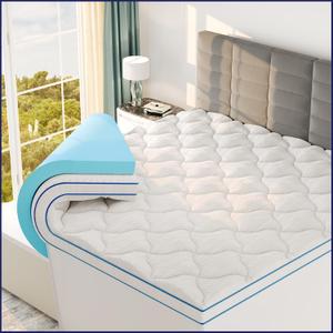 Sleep Lab Dual Layer 4 Inch Memory Foam Mattress Topper - King Size - Cooling for Back Pain - 2 Inch Cooling Gel Memory Foam + 2 Inch Cooling Effect Pillow Top
