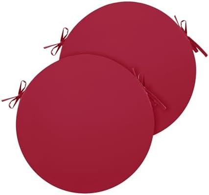 Summsun Outdoor Bistro Chair Cushions Set of 2, 15" D x 3" H Round Chair Cushions Waterproof and Fade Resistant Chair Cushion Pads with Non-Slip Ties and Removable Covers for Garden, Burgundy