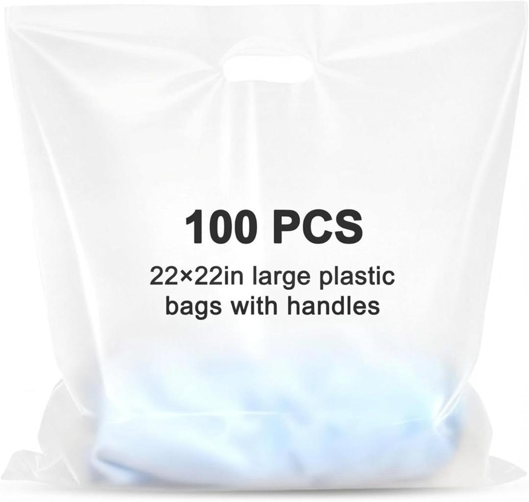 Maitys 100 Pcs 22"x22" Clear Plastic Bags with Handles Large Merchandise Shopping Bags for Small Business, Retail, Boutique Stores, Gifts