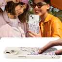 Designed for iPhone 15 Case, Cute Flower Floral Pattern Design, Slim Soft TPU Liquid Silicone Protective Cover for Women Girls - White
