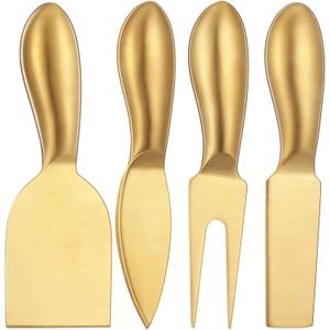 Patelai 4 Pieces Stainless Steel Cheese Knives Set, Knife Fork Slicer Butter Knife Set for Charcuterie and Cheese Spread Kitchen Cooking Christmas Gift for Women (Gold)