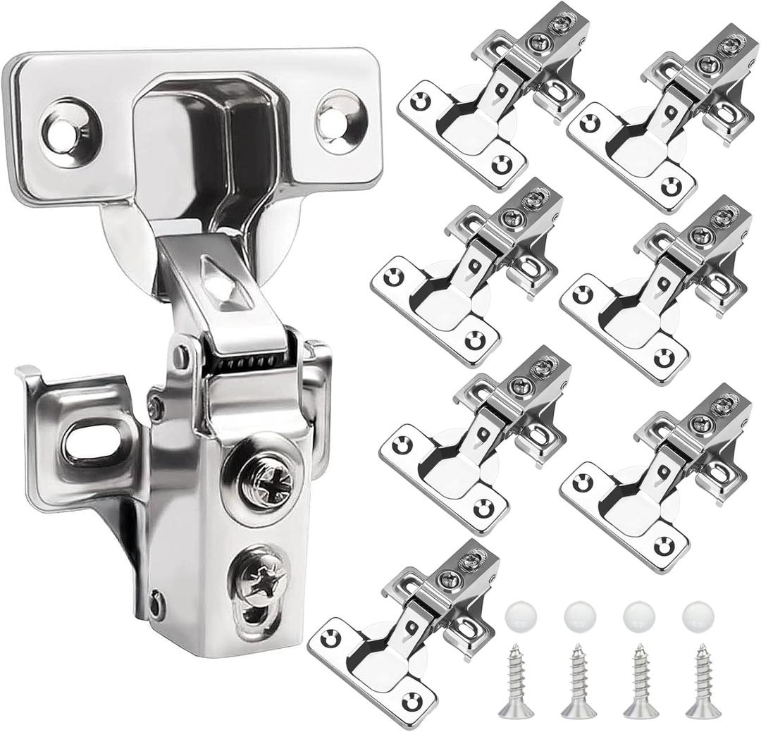 8 Pack 1/2 inch Overlay Soft Close Cabinet Door Hinges for Kitchen Cabinet Hinges Hidden Hinge Stainless Steel Concealed Kitchen Cabinet Hinge Self Closing Screw Holes Distance of Cup is 45 mm