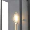 14" Small Classic Outdoor Wall Lantern Light for House Exterior,Handcrafted Satin Black Metal Cage Mounted Pocket Wall Sconce W/Clear Tempered Glass,Waterproof for Porch, Patio, Garage&Front Door E12