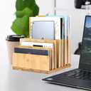 Bamboo Desk Shelf Mail Organizer,Wood 7 Slots Desk Organizers and Accessories for Document Book Mail Paper Bill Filing Tray Organizer, Office Organization File Binder Folder Holder Sorter for Desk