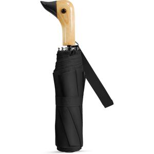 Cute Duck Handle Umbrella - Compact Travel Yellow Duck Head Umbrella for Adults and Girls (Manual, 02.Black)