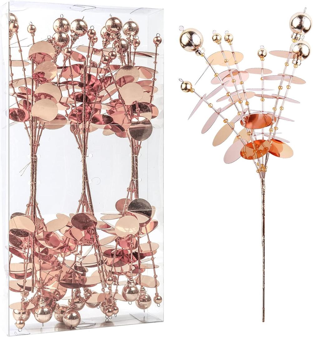 6PC Set 12" H Champagne Rose Christmas Ornaments Sequins Ball Pick, Christmas Tree Decorations Christmas Tree Topper Star Home Office Perfect Party Decorations Gifts