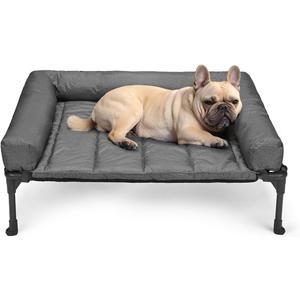 Veehoo Cooling Elevated Dog Bed Add Removable Waterproof Bolster Cushion Mat, Raised Pet Cot with Breathable Teslin Mesh, No-Slip Feet, Dog Sofa Bed for Indoor Outdoor, Medium, Black Silver (32.0"L x 25.0"W x 7.0"Th)