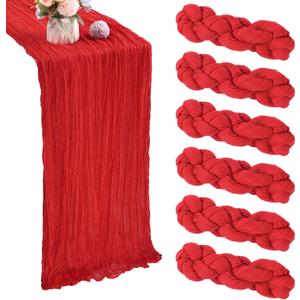 6 Pack Red Cheesecloth Table Runner 35x120 Inch Gauze Rustic Boho Table Runner 10FT Cheese Cloth for Wedding Decor Birthday Party Bridal Baby Shower Table Decoration