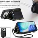 Bocasal Crossbody Wallet Case for iPhone 17 Pro, RFID Blocking PU Leather Zipper Handbag Purse Flip Cover, Kickstand Folio Case with Card Slots Holder Wrist Strap Lanyard 5G 6.3 Inch (Black)