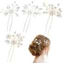 4 PCS Gold & Silver Bride Wedding Hair Pins  Pearl Bridal Hair Pieces with Flower Design, Rhinestone Decorative Hair Clips for Women  Wedding, Prom & Special Occasion Hair Accessories