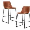 DUMOS 26 Inch Counter Height Bar Stools Set of 2, Modern Faux Leather High Barstools with Back and Metal Leg, Bar Chairs for Kitchen Island, Warm Brown