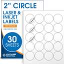 2" Printable Round Labels for Laser and Inkjet Printers - 600 Blank Labels, 30 Sheets for Thank You Stickers, Price Tags, QR Codes, Business Logos - Spartan Industrial Template C004