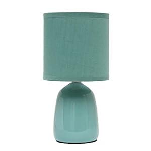 Simple Designs LT1134-SEA 10.04" Tall Traditional Ceramic Thimble Base Bedside Table Desk Lamp w Matching Fabric Shade for Home Decor, Nightstand, Bedroom, Living Room, Entryway, Office, Seafoam