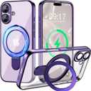 Magnetic for iPhone 17 Case with Invisible Stand[Compatible with MagSafe][Full Camera Lens Protector][Military Drop Protection] Shockproof Not Yellowing Clear Slim Soft for Women Men (Purple)