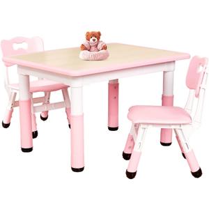 FUNLIO Kids Table and 2 Chairs Set for Ages 3-8, Height Adjustable Toddler Table and Chair Set, Easy to Wipe Arts & Crafts Table, for Classrooms/Daycares/Homes, CPC & CE Approved (3pcs Set) - Pink FUNLIO Kids Table and 2 Chairs Set for Ages 3-8, Height Adjustable Toddler Table and Chair Set, Easy to Wipe Arts & Crafts Table, for Classrooms/Daycares/Homes, CPC & CE Approved (3pcs Set) - Pink