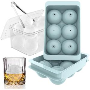 WIBIMEN Large Ice Cube Molds, Big Round Whiskey Ice Cube Trays for Freezer, Easy to Fill & Release, Whiskey Bourbon Cocktail(1.9In*6 Balls- Blue/2 Pack)