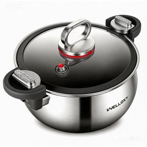 WELLOXY Stainless Steel Stock Pot with Tight-Fitting Lid for Faster Cooking - 7.5 Qt Heavy-Duty Stew Pots for Soup Pasta Gumbo with Stay-Cool Handles, Non-toxic Healthy Cookware, Induction Compatible