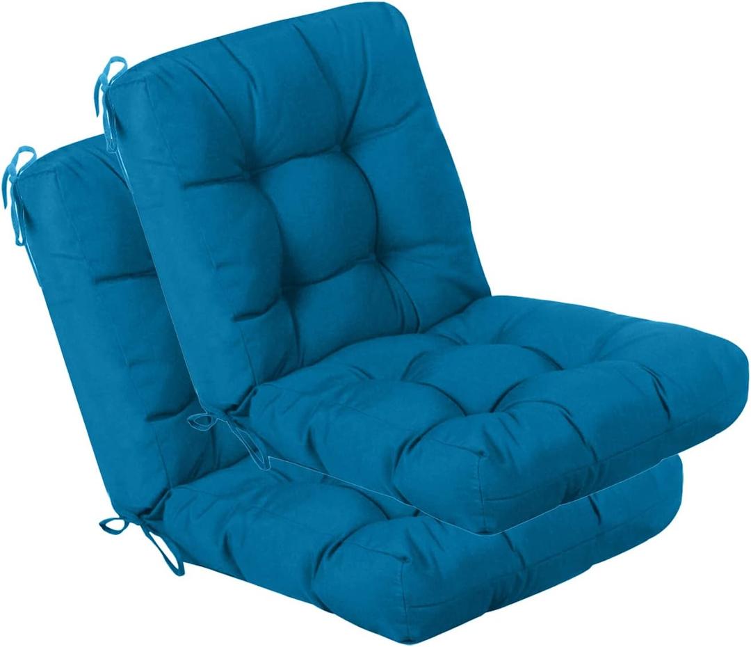 QILLOWAY Outdoor Seat/Back Chair Cushion Tufted Pillow, Spring/Summer Seasonal Replacement Cushions - Set of 2 (Peacock Blue)