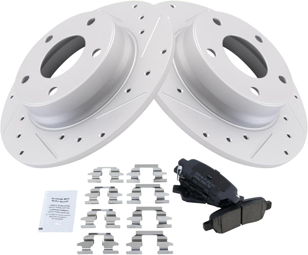 TRQ Rear Brake Pad & Rotor Kit Ceramic Premium G-Coated Compatible with 2020 Nissan Sentra (BKA48578)