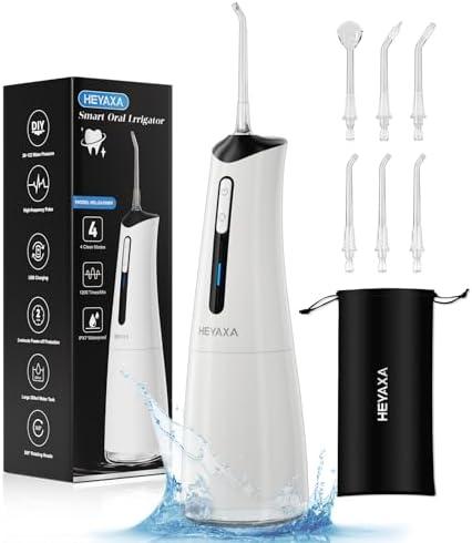 Water Dental Flosser Pick for Teeth, Portable Cordless Oral Irrigator with 4 Pressure Modes, 300ML Water Tank, IPX7 Waterproof, 6 Jet Tips, Storage Bag for Gums, Braces(White)