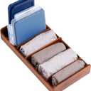 KitchenEdge Acacia Kitchen Towel and Storage Organizer, Perfect for Drawers, Cabinets, Pantry, 5 Adjustable Wall Inserts, Non-Slip Feet, Organize Containers, Food-Safe Finish