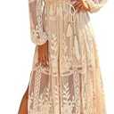 MERMAID'S CLOSET Women's V Neck Floral Lace Maxi Wedding Dress Long Sleeve Flowy Formal Party Dress Fall Spring Large