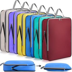 Hosuly 6 Pcs Compression Packing Cubes for Travel 17.3 x 12.6'' XL Expandable Luggage Organizers for Save Space Family Long Trips (Colorful)
