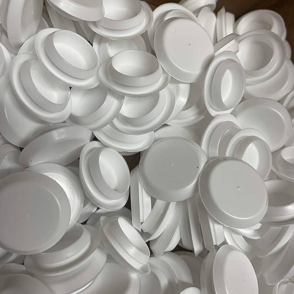 White Plastic Plugs, 3/4 Inch Diameter with 1 Inch Head, Round Hole Caps / Screw Covers