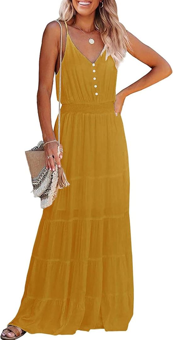 PRETTYGARDEN Women's 2026 Summer Maxi Dress Spaghetti Strap Sleeveless High Waist Beach Vacation Long Sundresses, S