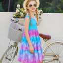 Lovekider Little Girls Casual Cotton Sleeveless Dresses Summer Swing Twirly Sundress Kids 3D Cute Sun Dress 4-8T (6 Years, Blue-purple Mermaid)