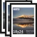 18X24 Poster Frame, Display Pictures 16X20 with Mat or 18X24 without, Wall Hanging Frames, Black, 3 Pack