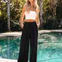 GRAPENT Wide Leg Pants Woman Linen High Waisted Pull On Flowy Casual Baggy Drawstring Palazzo Trousers Pants Resort Wear (Black, XS)