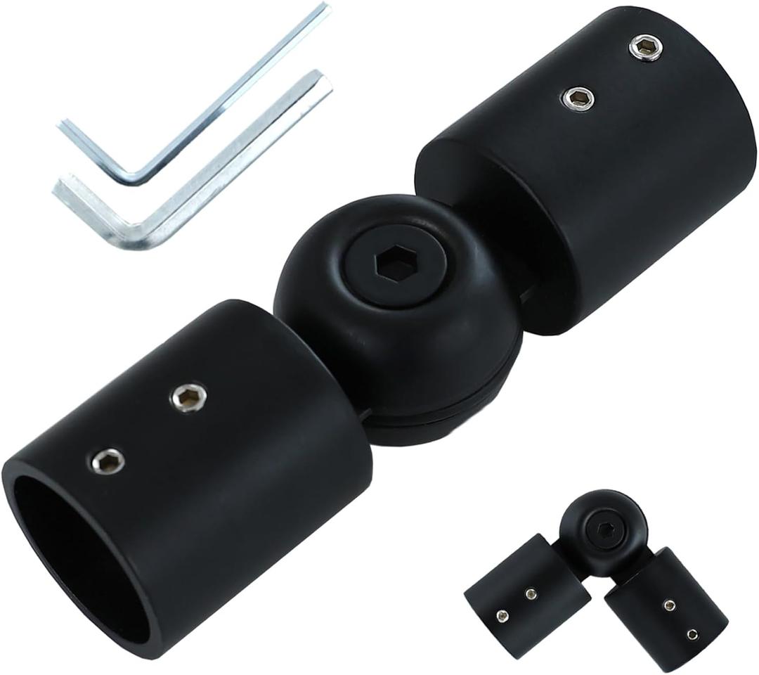 1" Window Corner Curtain Rod Connector 1 pcs Black, Adjustable Curtains Pole Hinged Elbow Rods Extender for Bay Window Curtain Rods or Corner Drapery Blinds Rods