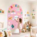 Magnetic Wall Decal for Kids 40x32 Inch Self Adhesive Magnet Arch Chalkboard for Wall Pink Chalkboard Contact Paper Peel and Stick with Letters and 12 Color Liquid Chalk for School Playroom