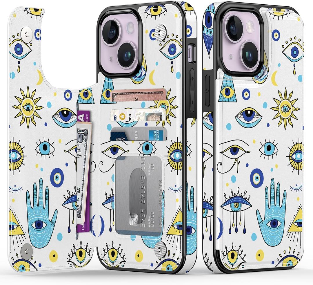 Goodon for iPhone 14 Plus Case Wallet - Flip Folio Leather Cover with Trendy Floral Design, 4 Card Slots & Kickstand Function, Stylish Protective Phone Case for Women and Girls - Eyes