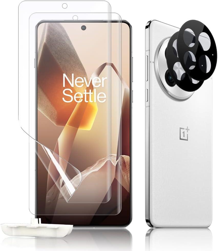 Screen Protector for OnePlus 13, 2 Pack Soft TPU Screen Protector Screen Protector + 2 Pack Camera Lens Protector, Full Coverage, Fingerprint Unlock for OnePlus 13