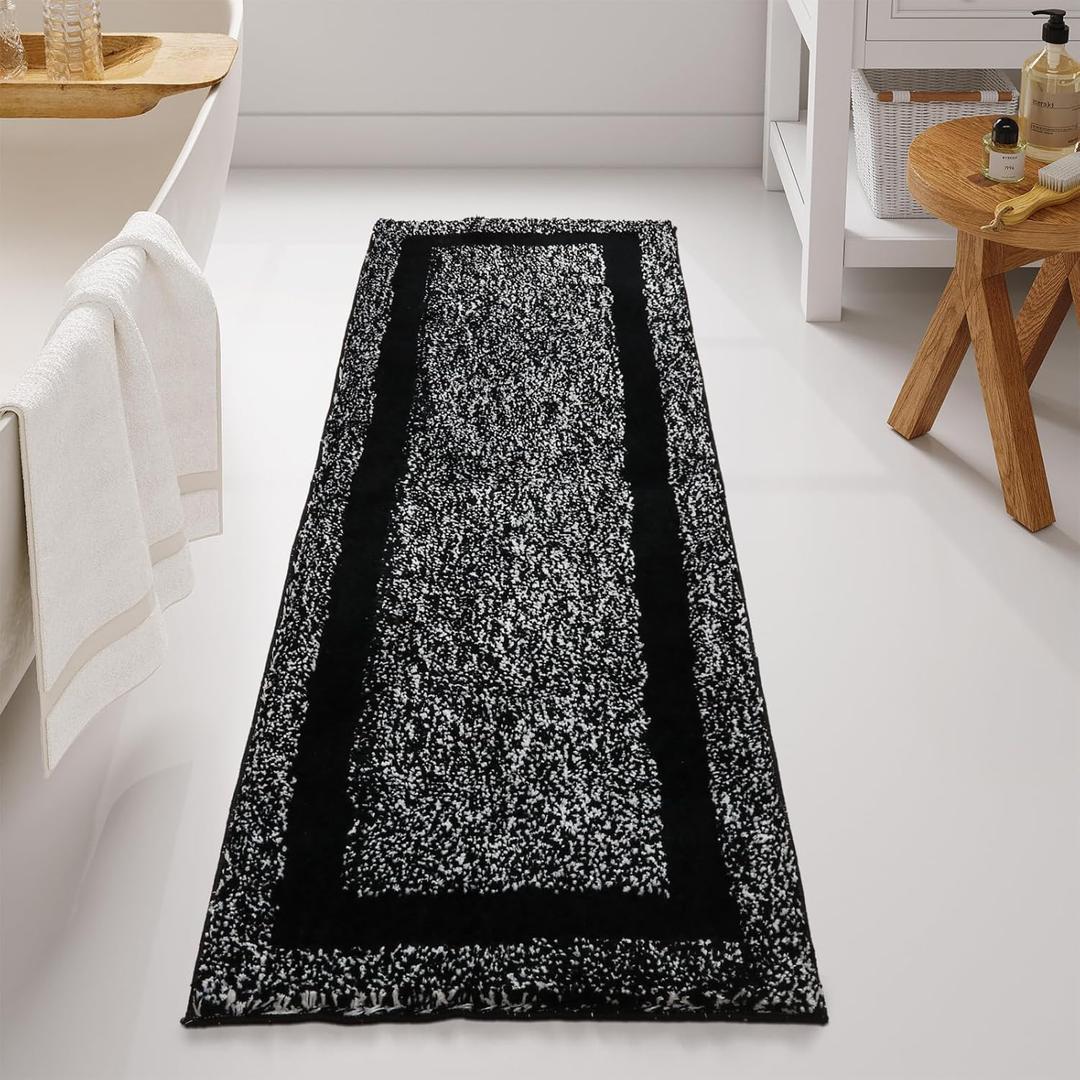 Seavish Luxury Bath Mat, Large Black Bath Rugs Non Slip Washable, Extra Soft and Absorbent Bath Mat, Plush Shaggy Bathroom Floor Mat, Fluffy Microfiber Bathroom Runner Rugs