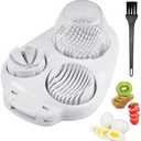 3 in 1 Egg Slicer for Hard Boiled Eggs with Cleaning Brush, Multipurpose 3-Way Cutter with 3 Slice Modes, Heavy Duty, Hard Boiled Egg Cutter & Fruit Slicer, Dishwasher Safe (White)