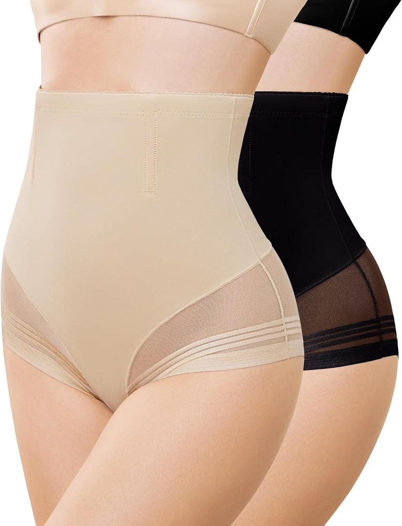 Shapewear Tummy Control Underwear - High Waisted Shapewear Panties Compression Body Shaping Briefs Girdle Panty (Small, Black+nude)