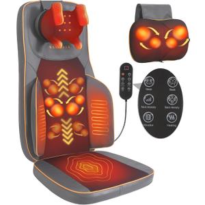 Shiatsu Neck and Back Massage with Heat - 4D Deep Tissue Kneading Full-Back Massager for Relief Fatigue, Adjustable Intensity & Height for Holiday Gift