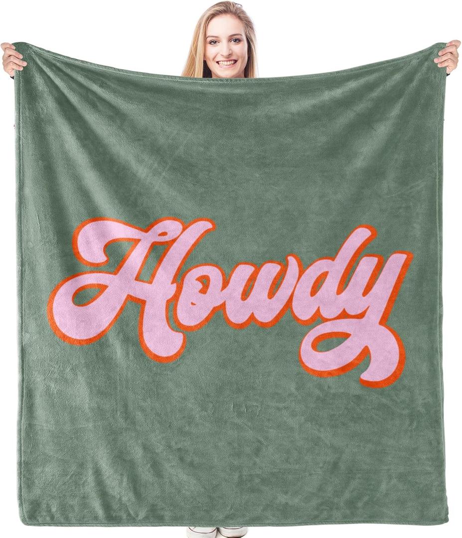HIWX Retro Western Blanket, Retro Pink Howdy Decorative Throw Blanket, Cowgirl Blanket, Cowgirl Gifts, Western Gifts for Women, Cowgirl Room Decor, Western Home Room Bedroom Decor, 50x60 Inches