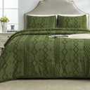 Andency Olive Green Tufted Comforter Set King(104x90Inch), 3 Pieces Boho Textured Farmhouse Bed, Soft Down Alternative Geometric Bed Set with 2 Pillowcases